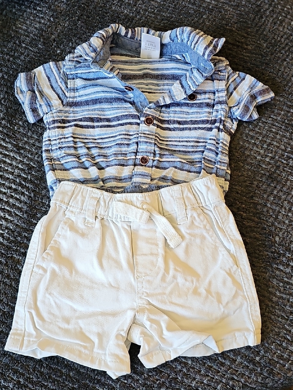 Gymboree Baby Boy 2pc Linen Blend Stripe Romper & Shorts Set 3-6M